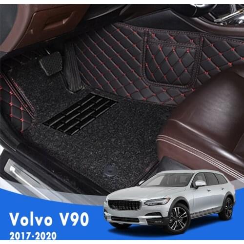 For V90 2020 2019 2018 2017 Luxury Double Layer Wire Loop Car Floor Mats Carpets Auto Rugs Interiors Accessories Rugs For Volvo