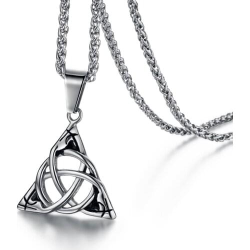 Valily Silver Irish Triquetra Knot Pendant Necklace Stainless Steel Scandinavian Pewter Pendant Necklace Jewelry 24 inch Chain