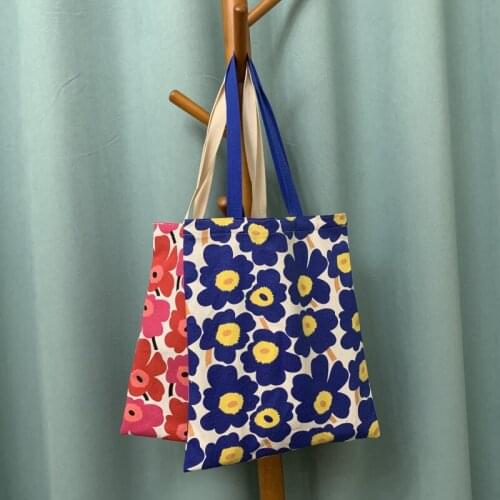 Chic Flower Women Canvas Shoulder Bags Cotton Cloth Fabric Handbag Casual Tote Books Bag Cute Shopping Bags