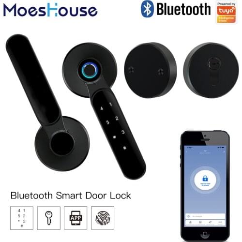 Bluetooth Tuya Smart Door Lock Multiple Unlocking Fingerprint Lock, Security Intelligent Smart Life APP Password RFID Door Lock
