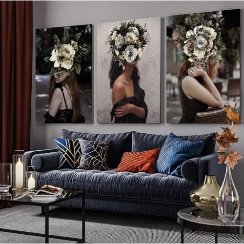 Modern Figure Lady Head Flower Picture Home Decor Nordic Canvas Painting Wall Art Posters and Prints Decor for Bedroom Dorm Room