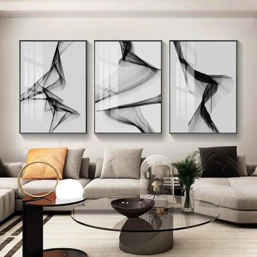 Modern Black White Ribbon Abstract Line Canvas Painting Set Posters and Prints Nordic Minimalist Parlor Room Decoration Pictures
