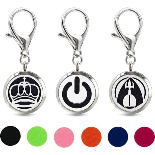 Arrow Crown Key Chain Essential Oil Perfume Diffuser 30mm Magnetic Locket with Lobster Clasp Key Ring 10pcs Pads Free