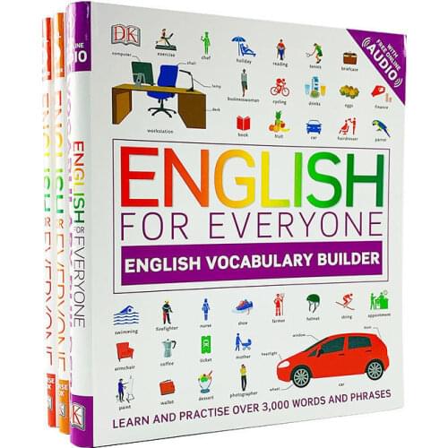 DK English For Everyone COURSE BOOK Level 1&2 Vocabulary Builder Grammar Explanations,Practice Exercises Kids Learning 3 Books