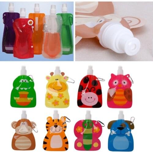 360ml Eco Friendly Foldable Cartoon Baby Water Feeding Bag Cups Travel Drink Bottle Safe For Kids Baby Feeding Mugs