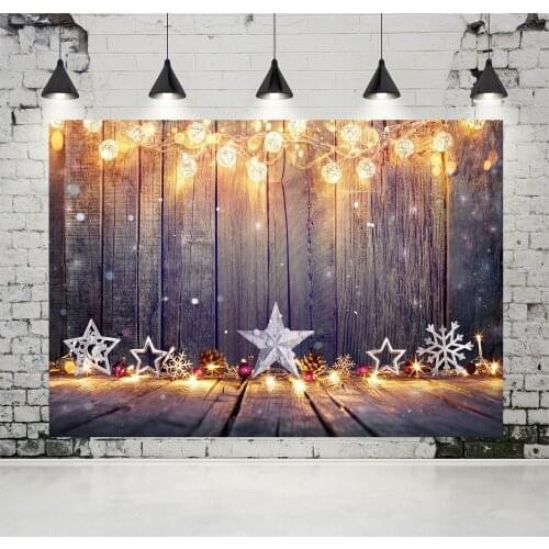 VinylBDS Vintage Wood Photography Backdrops Family Christmas Bright Background Newborn Shimmer Lanterns Star Backdrop for Studio