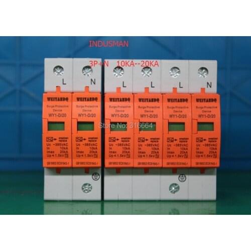 WY1-D/20 SPD 3P+N 10KA~20KA D ~385VAC House Surge Protector Protection Protective Low-voltage Arrester Device