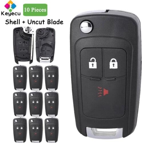 KEYECU 10 Pieces Replacement Flip Remote Car Key Shell Case Fob 2+1 3 Buttons - FOB for Chevrolet Spark 2012 2013 2014 2015 2016