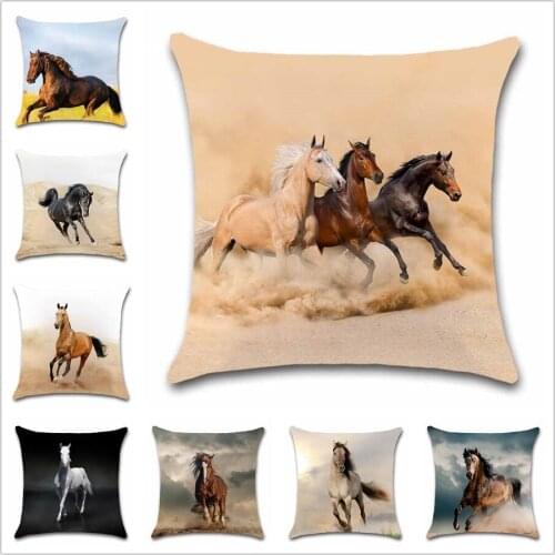 Running horse animal white fabric Cushion Cover Decoration Home office sofa chair car seat Decor friend bedroom gift pillowcase