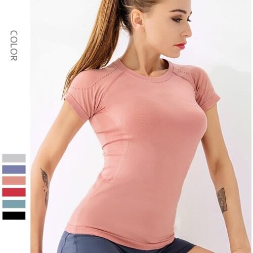 Women Short Sleeve Shirt Yoga Seamless Sports Top Slim Breathable Fitness T-Shirt Gym Workout Crop Top Female Running Sportswear