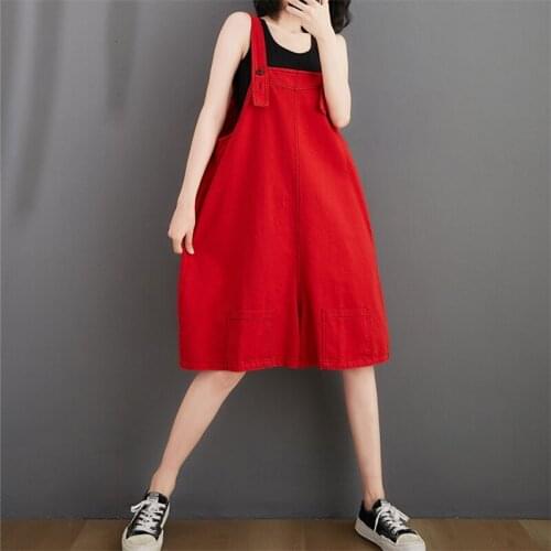 Plus Size Women Jumpsuits Rompers High Waist Strap Pants Summer 2021 Wide Legs Shorts Playsuits Loose Casual Sling Jeans H1522