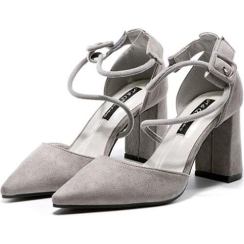 2020 European and American new thick heel suede ladies high heel sandals single shoes fashion womens shoes red wedding shoes