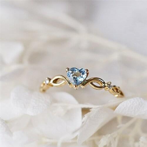 Blue Rings Cubic Zircon Stone Heart Ring For Women Female Sea Blue Ring Fashion Jewelry