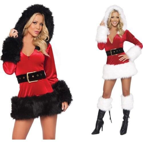 Woman Sexy Long Sleeves Christmas Dress Plush Cosplay Costumes Auults Deguisement For Carnaval Halloween Christmas Costumes