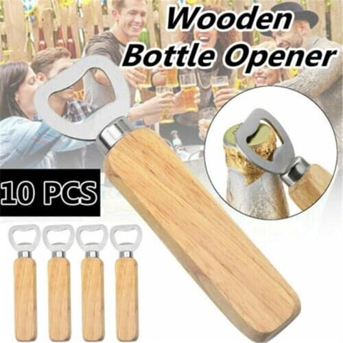 10 Pieces Set Stainless Steel Beer Bottle Opener Wooden Handle Portable Beverage Openers