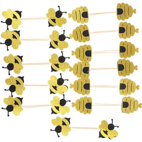 12pcs Bee Shape Cupcake Paper Cake Topper Birtay Party Cake Honeybee Fruit Picks Dessert Decorative Supplies