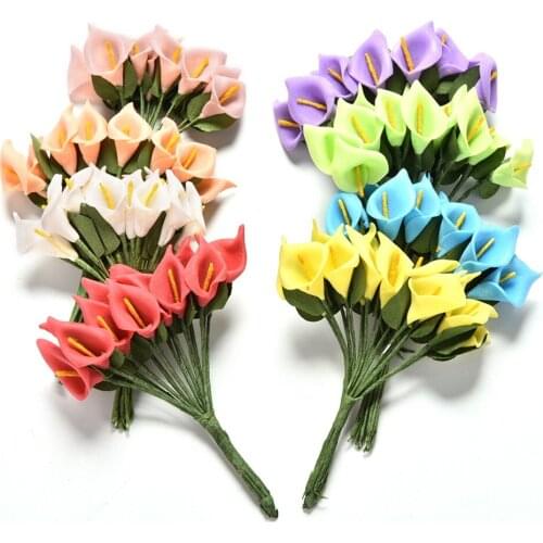 12pcs Mini Foam Calla Handmake Artificial Flower Bouquet Wedding Decoration DIY Wreath Gift Box Scrapbooking Craft Fake Flower