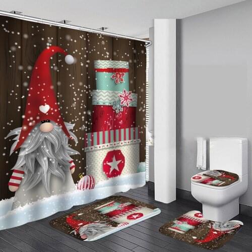 33 Christmas Waterproof Bath Shower Curtain Christmas Santa Claus Bath Mat Lid Toilet Cover Polyester/ Flannel Shower Curtain