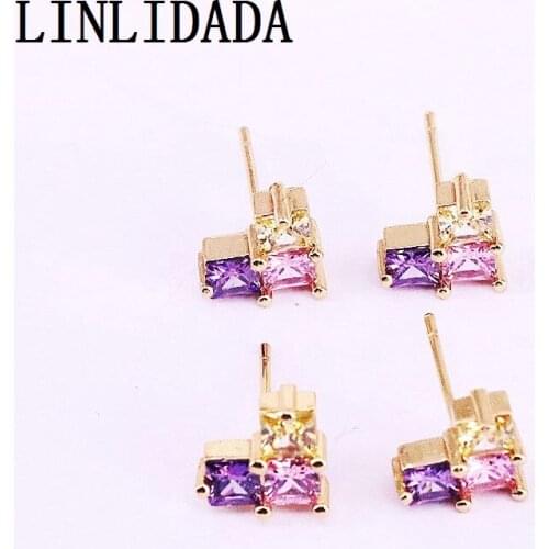 8Pairs New arrived colorful cz paved fashion jewelry For Women Cute Heart CZ earring studs