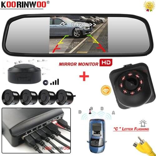 Koorinwoo Cars Screen LCD Parktronics 4 Rear Sensors Auto Parking Sensor Grey/Black/White Beeper Step Sounds System Car-detector