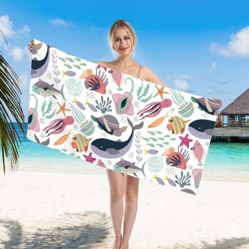 Microfiber Printed Bath Towels Drying Quicky-Dry Microfiber Towel 2021 Good Quality Beach Sea Pattern Summer Towel Fish