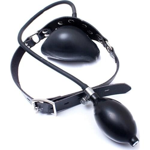 Black couples Inflatable latex mouth plug gag bondage with adjustable belt RLM047