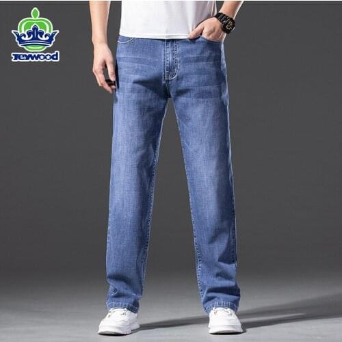 High Quality Summer Mens Wide leg Jeans Men Cotton Loose Straight Pants Classic Vintage Trousers Male Large size 40 42 44 46
