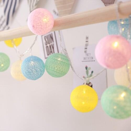 20 LED Colorful Fairy Tale Cotton Ball Garland String Lights Suitable for Holiday Terrace Wedding Party Outdoor Event Decoration