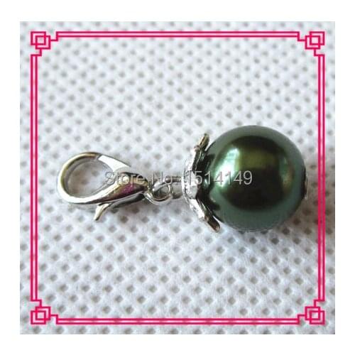 Hot selling lobster clasp dark green pearl dangle charms for floating lockets charms diy jewelry