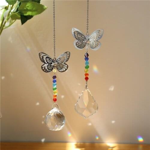 Butterfly Crystal Pendant Colorful Beads Hanging Drop Wind Chimes For Outdoor Indoor Garden Window Wedding Chandelier DIY Decor