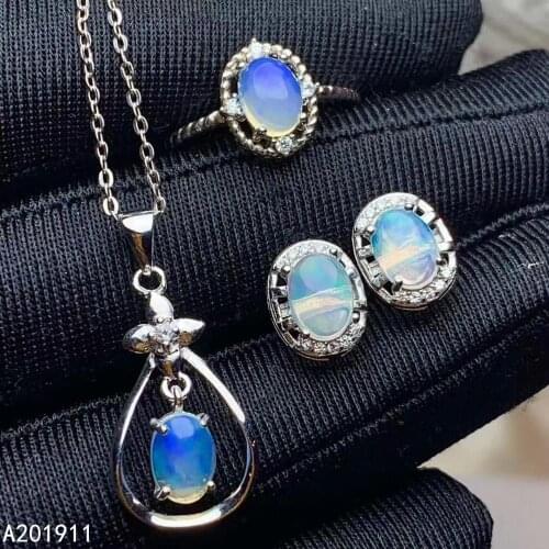 KJJEAXCMY Fine Jewelry 925 Sterling Silver Inlaid Natural Opal Ring Earring Necklace Exquisite Womens Suit Support Test Noble