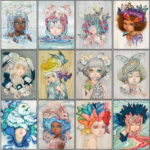 Cartoon Little Girls 5D Diy Full Square and Round Diamond Painting Diamond Embroidery Cross Stitch Kit Handmade Home Decoration