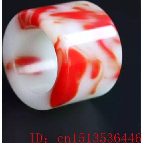 Natural red white Jade Ring 22mm Fingerstall Jadeite Amulet Fashion Charm Jewelry Hand Carved Crafts Luck Gifts Women Men