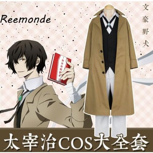 Anime Bungo Stray Dogs Cosplay Costume Stray Dogs Armed Detective Agency Osamu Dazai Cos Trench Vest Coat Pants Suit Adult Set