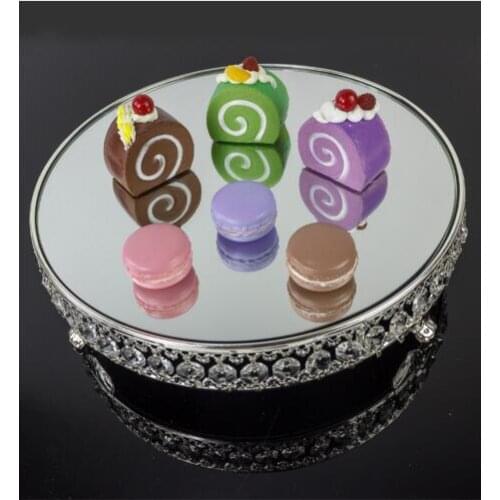 Diameter 26cm / 31cm round metal glass mirror cake dessert snack rack stand 3-foots crystal tray for wedding decoration DGP009