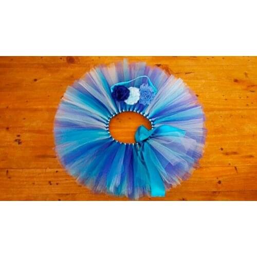 Cute Baby Blues Tutu Skirts Girls Tulle Ballet Pettiskirt with Ribbon Bow and Flower Headband Kids Birthday Party Costume Skirts
