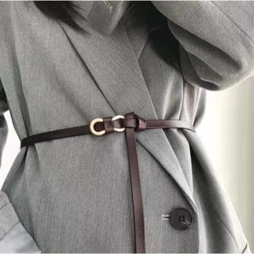 Fashion Women Brand Genuine Leather Design Thin Belt Soft Cowhide Strap for Female Punk Gold Buckle All-Match Dress Waistband