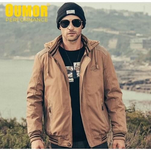 Oumor Men Winter Military Casual Thick Thermal Fleece Jacket Coat Mens Army Pilot Air Force Cargo Outwear Hooded Cotton Jackets