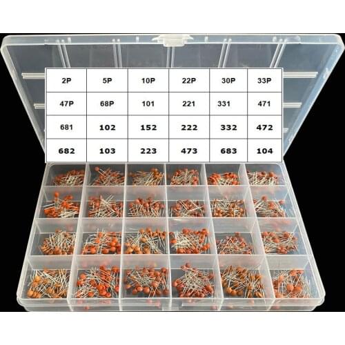 960Pcs/lot Ceramic capacitor Assortment Kit 2PF-0.1UF 50V Ceramic capacitors set 24value*40pcs diy Electronic capacitors 20