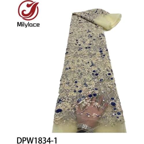 Nigerian Net Mesh Tulle Lace Top Selling Embroidered Sequins Lace Fabrics Nigerian Lace Fabrics for Dress DPW1834