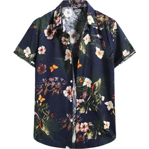 New mens shirt summer fashion holiday short sleeve Hawaiian Print beach button casual mens shirt