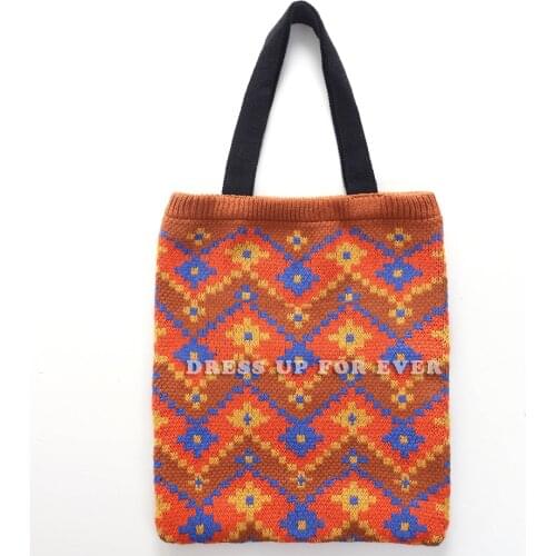 Women New Korean Japanese College Style Student Cute Love Knit Totes Wool Shoulder Bag Handbag Fashion Versatile Casual Totes