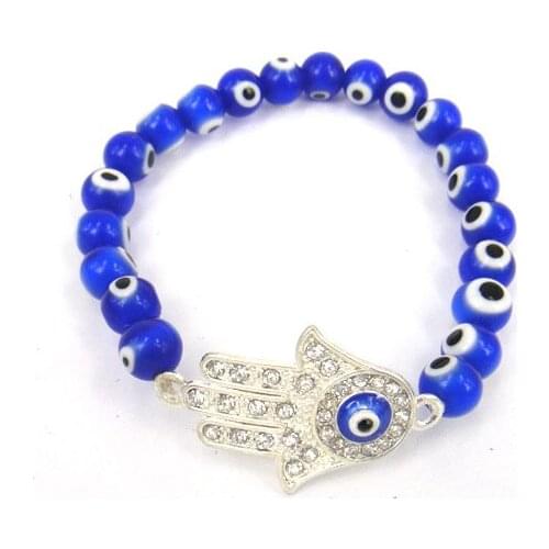 New Arrive Free Glass eye beads and bule crystal eye hamsa hand bracelet