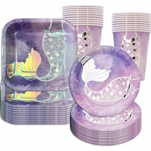 Mermaid Tail Disposable Tableware Creative Mermaid Plates Under The Sea Mermaid Cups Little Mermaid Girls 1st Birthday Party Dec