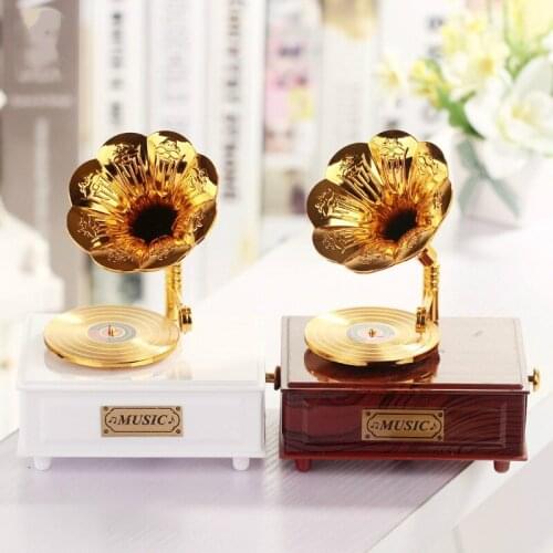 Retro Gramophone Drawer Music Box Home Decoration Wedding Birthday Gift Figurine Clockwork Carousel Music Boxes
