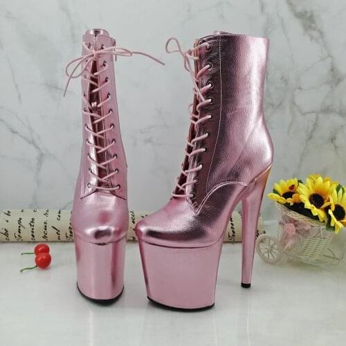 Leecabe Newest 20CM/8inches Pole dance boot with pink PU covered High Heel platform Boots open toe Pole Dancing boot
