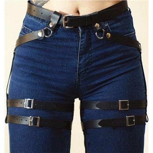 HATCYGGO Sexy Women Garters Harness Belt Female Leather Harness Fashion Gothic Leg Ring Black Suspenders Belt Body Bondage Strap