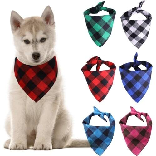 Pet Scarf Cute Elegant Plaid Birthday Gift Plaid Pet Bandana Plaid Printing Cotton Scar Puppy Dog Pet Bandanas Cotton Decoration
