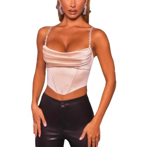 Women’s Fashion Solid Color Camisole Summer Sexy Boat Neck Exposed Navel Irregular Chain Suspender Tops