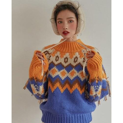 2021 Winter Vintage Turtleneck Sweat Fashion Tassel Womens Sweaters Thick Warm Women Jumper Casual Pullovers Knitted Sweaters